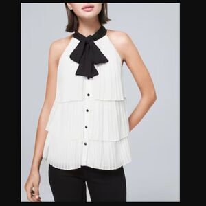*marks* White House Black Market Bow-Neck Pleated Blouse | Size 4